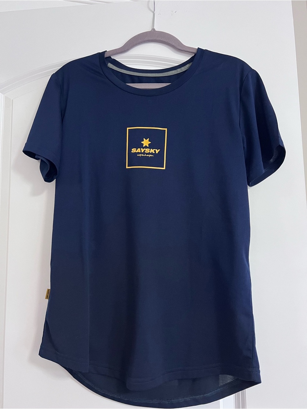 SAYSKY Navy Short-Sleeve Tee with Yellow Logo Emblem
